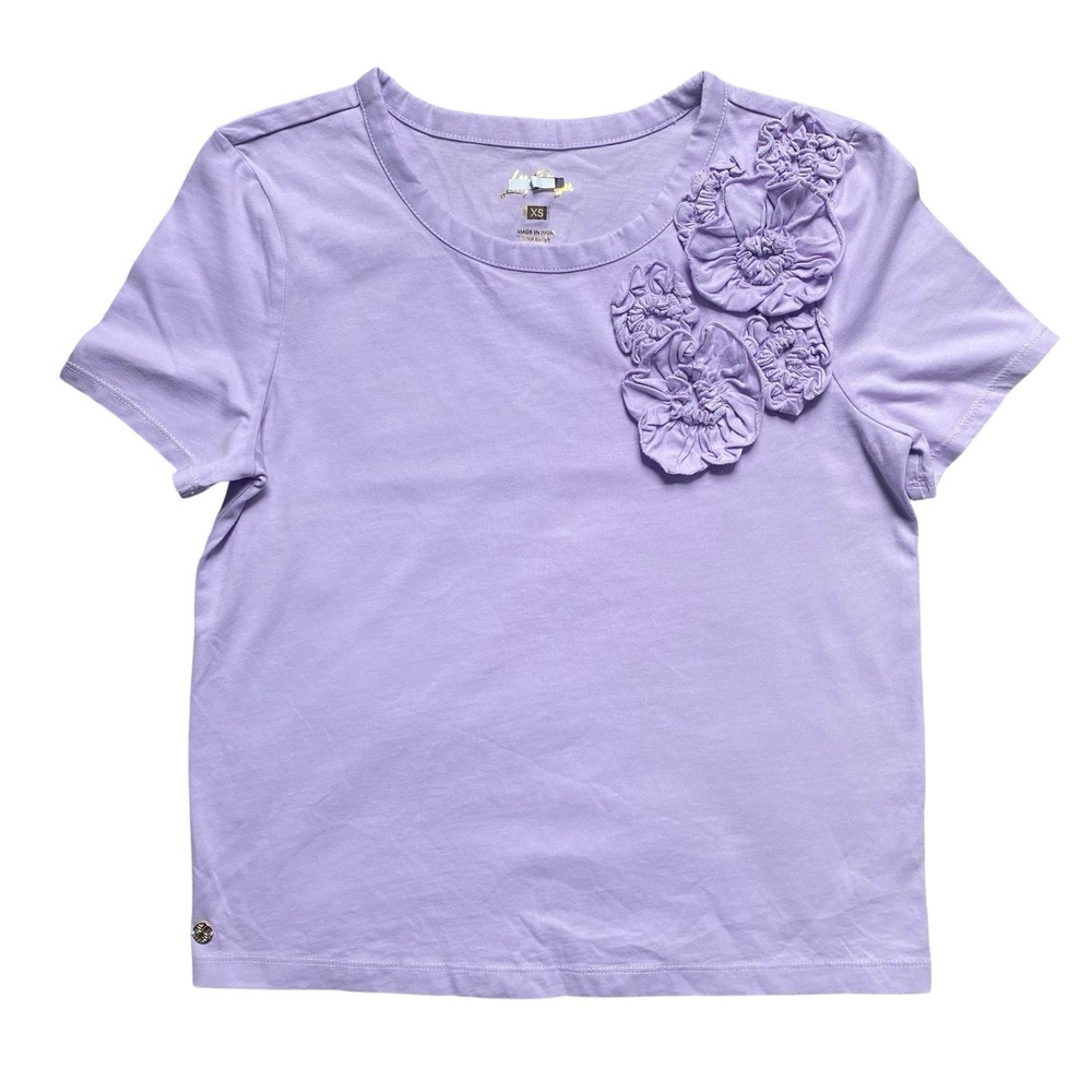 Lilly Pulitzer T Shirt XS Floral Applique Round Neck Lilac Romantic Dreamy Girly